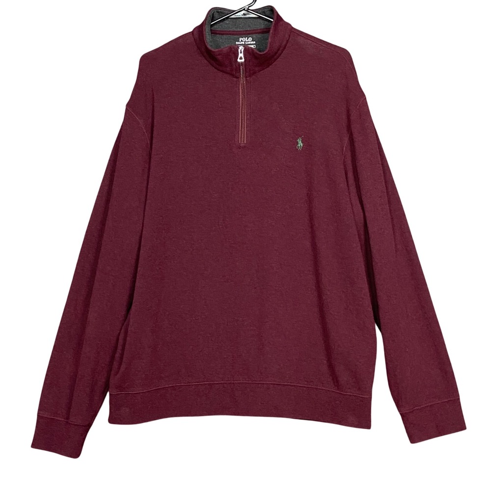 Polo Ralph Lauren Mens XL Burgundy Red 1/4 Zip Long Sleeve Cotton Blend Pullover